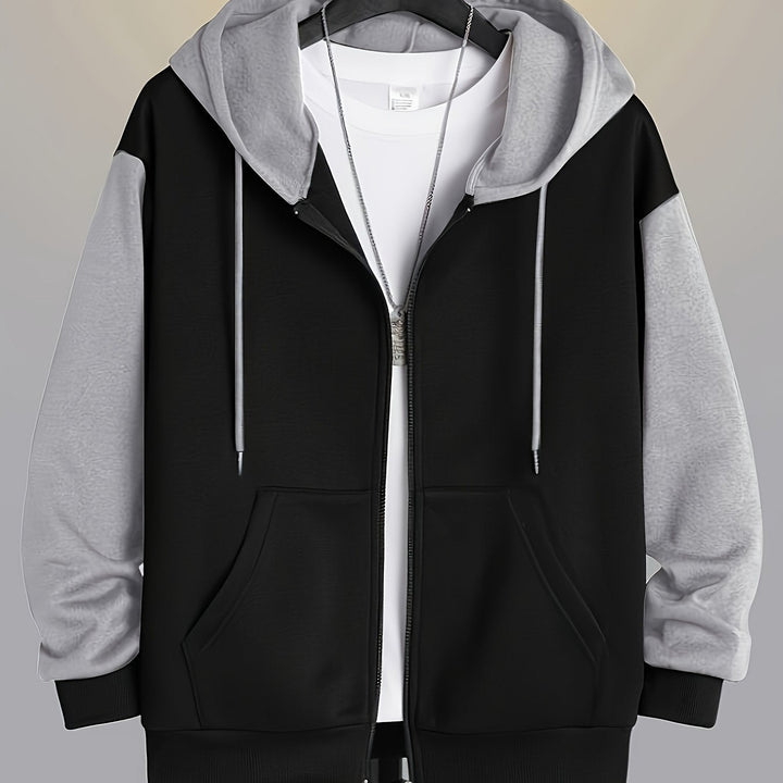 Color Block Zip-Up Hoodie