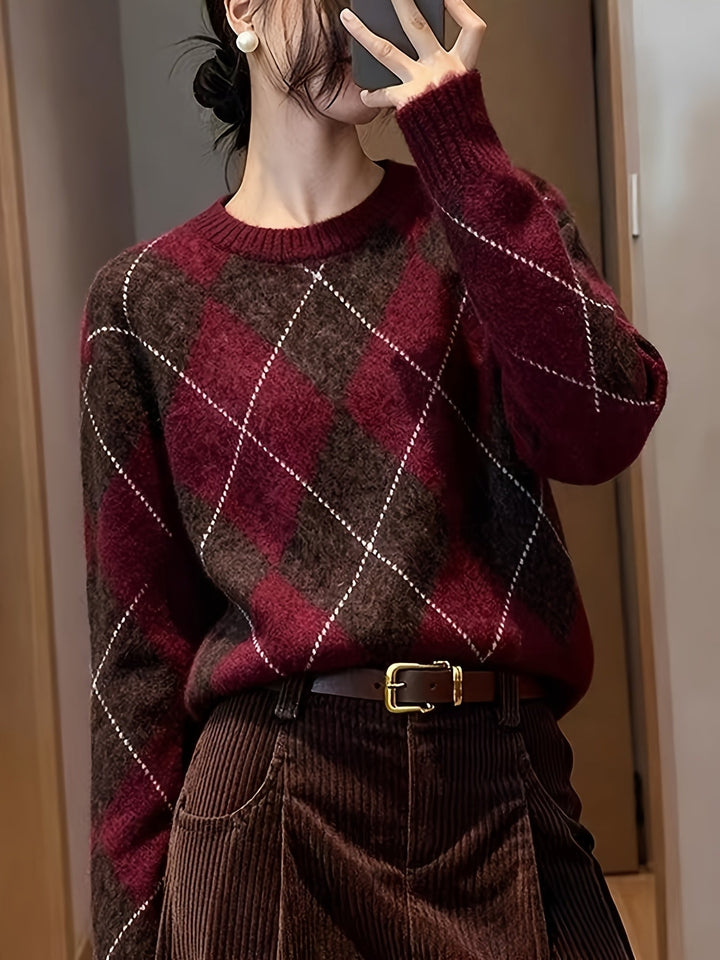 Diamond Argyle Round Neck Sweater