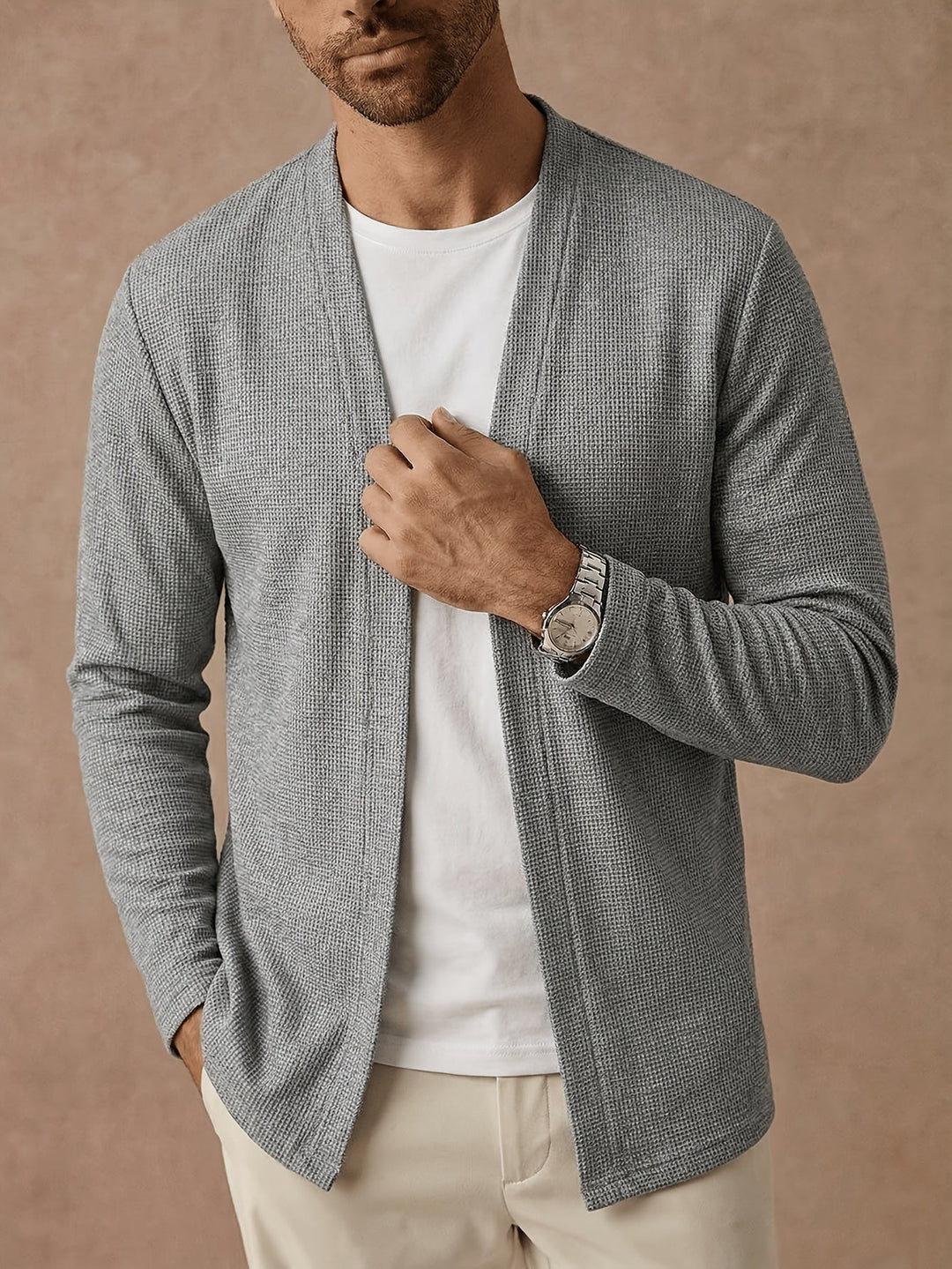 Open-Front Textured Cardigan