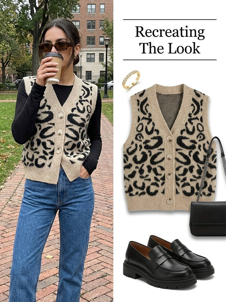 Patterned Button-Front Vest