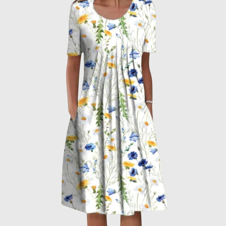 Round Neck Printed Midi Dress