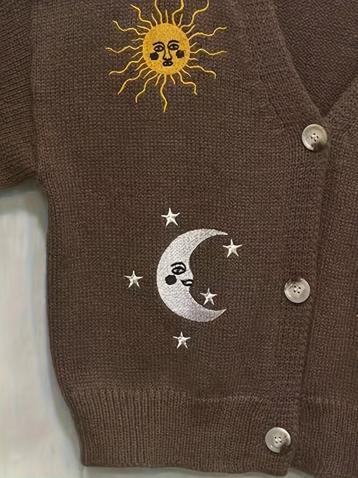 Celestial Embroidered Lantern-Sleeve Cardigan