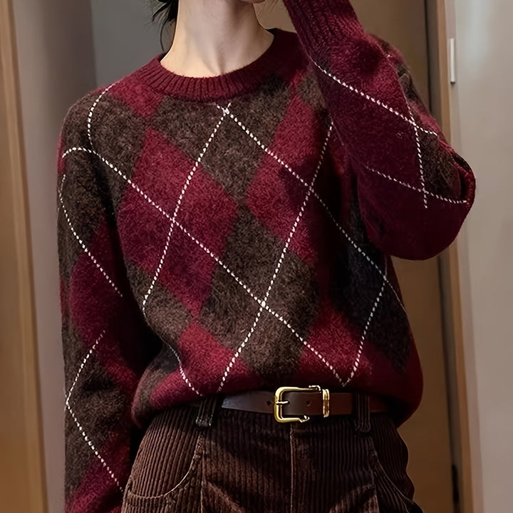 Diamond Argyle Round Neck Sweater
