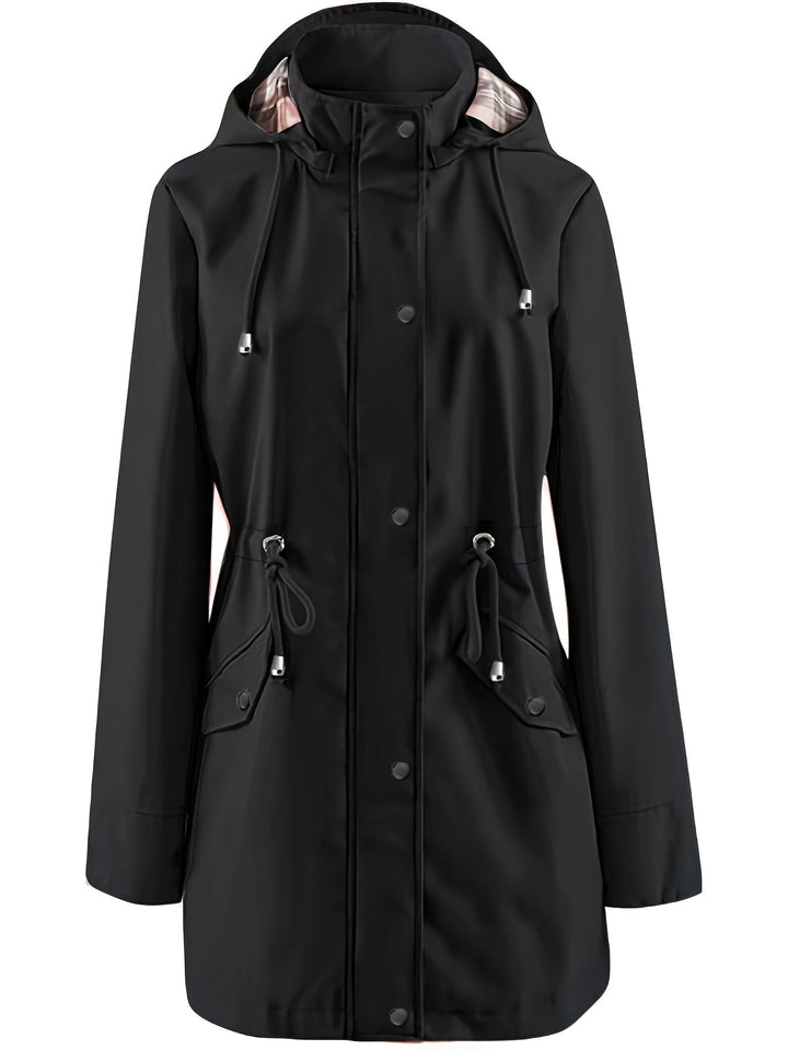 Hooded Drawstring Rain Jacket