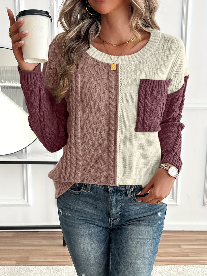 Color Block Cable Knit Sweater