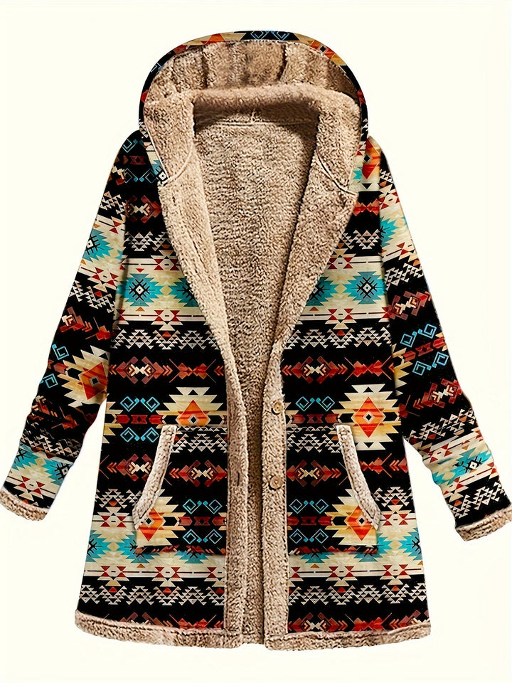 Cozy Patterned Hooded Coat