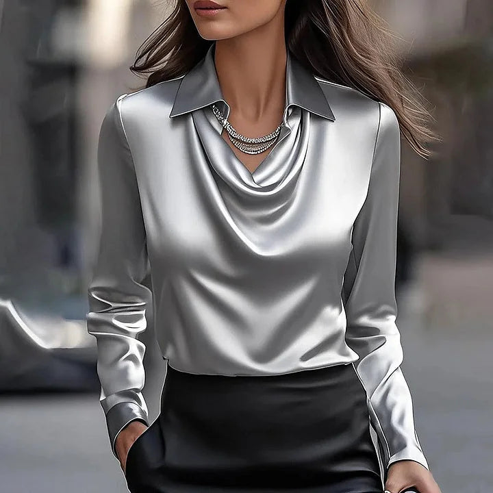 Draped Neckline Satin Blouse