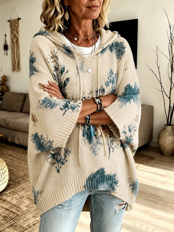 Hooded Floral Cape Sweater