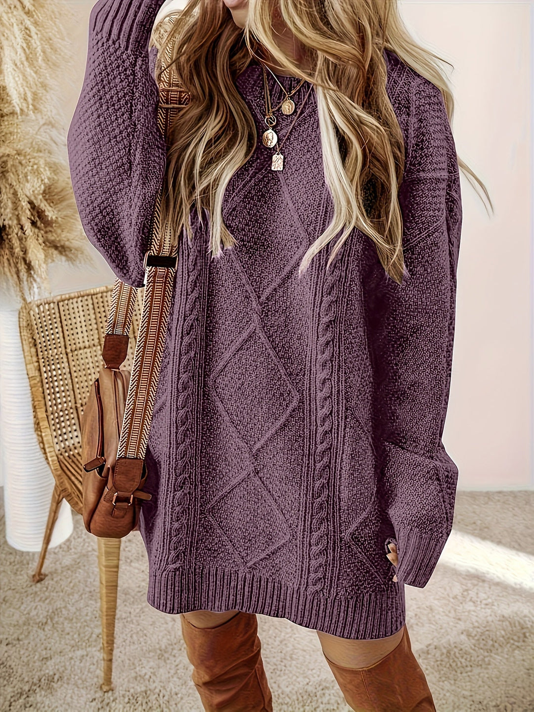 Cable-Textured Sweater Dress