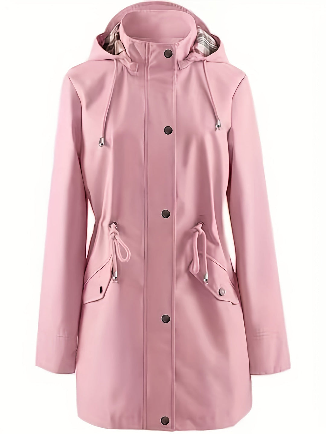 Hooded Drawstring Rain Jacket