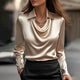Draped Neckline Satin Blouse