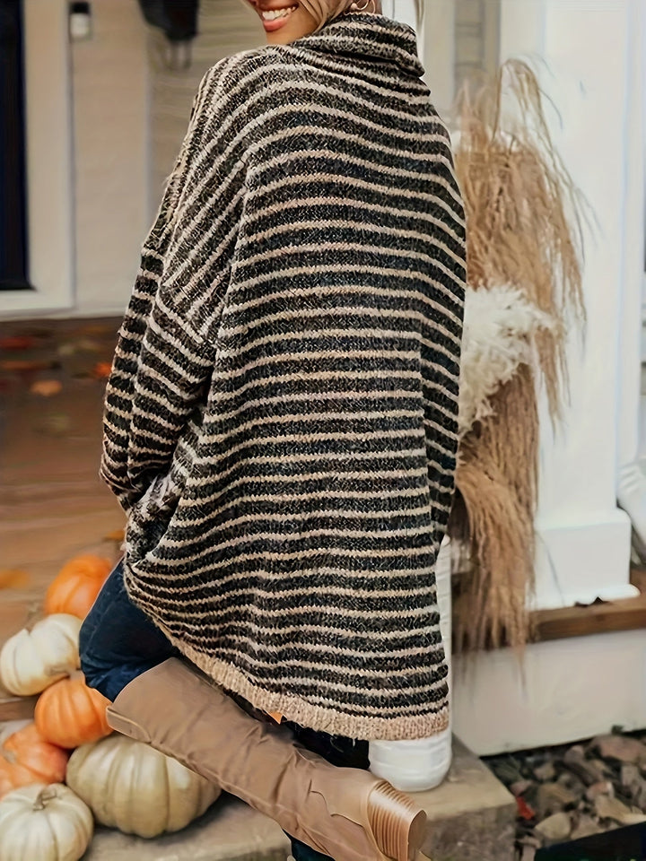 Relaxed High-Neck Striped Sweater