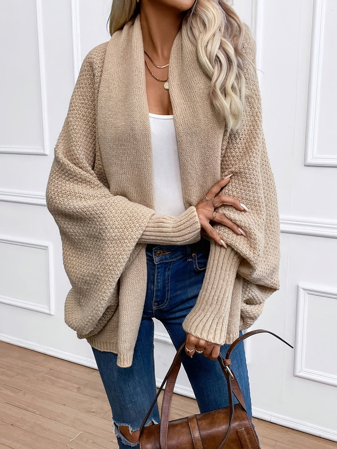 Relaxed Batwing Open-Front Cardigan
