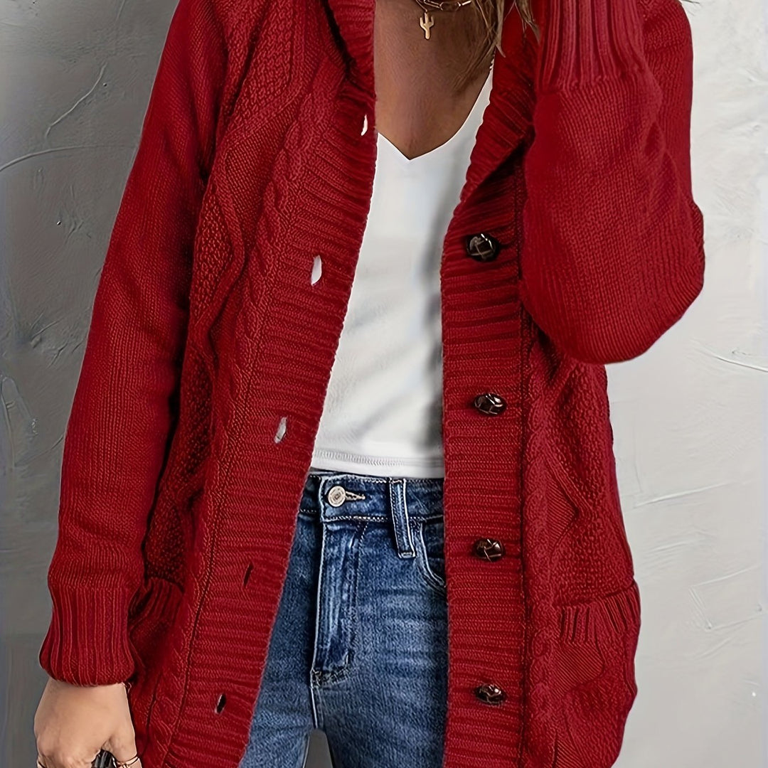 Hooded Button-Front Cardigan