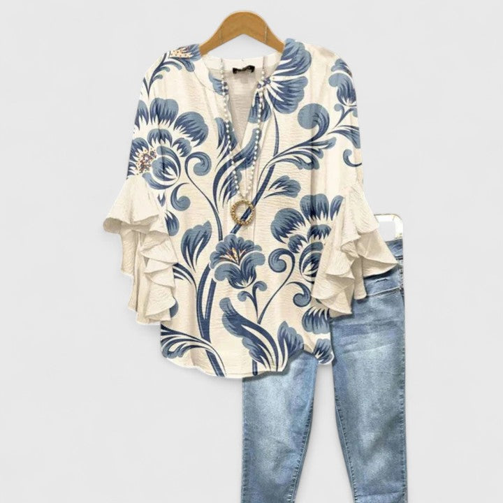 Floral Ruffle Sleeve Blouse