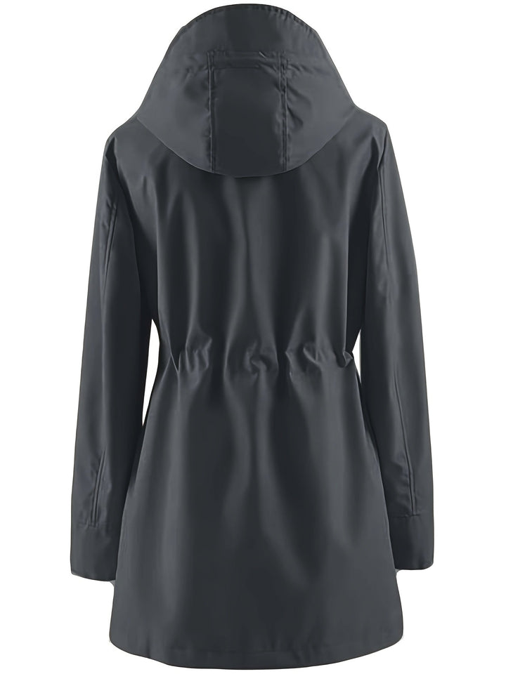 Hooded Drawstring Rain Jacket