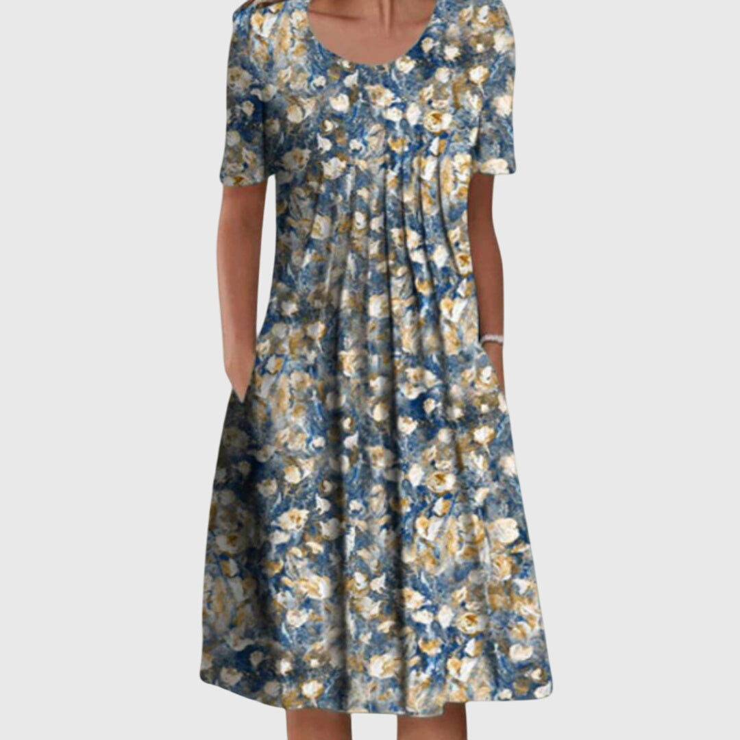 Round Neck Printed Midi Dress