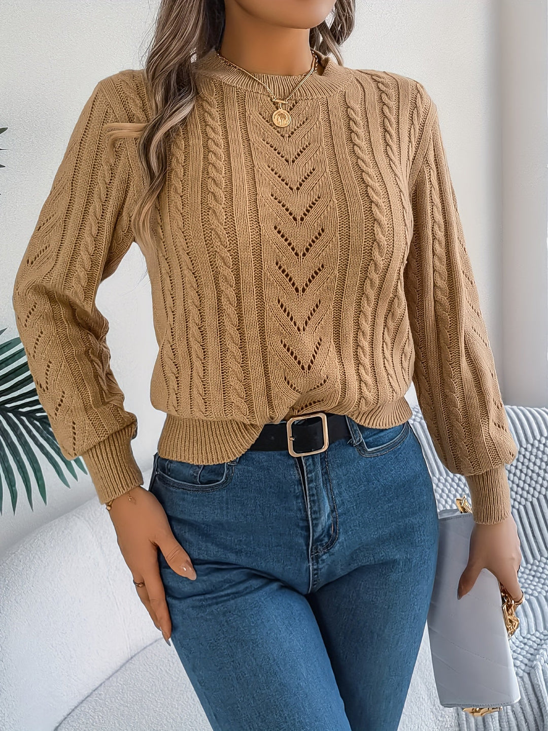Cable-Knit Textured Sweater