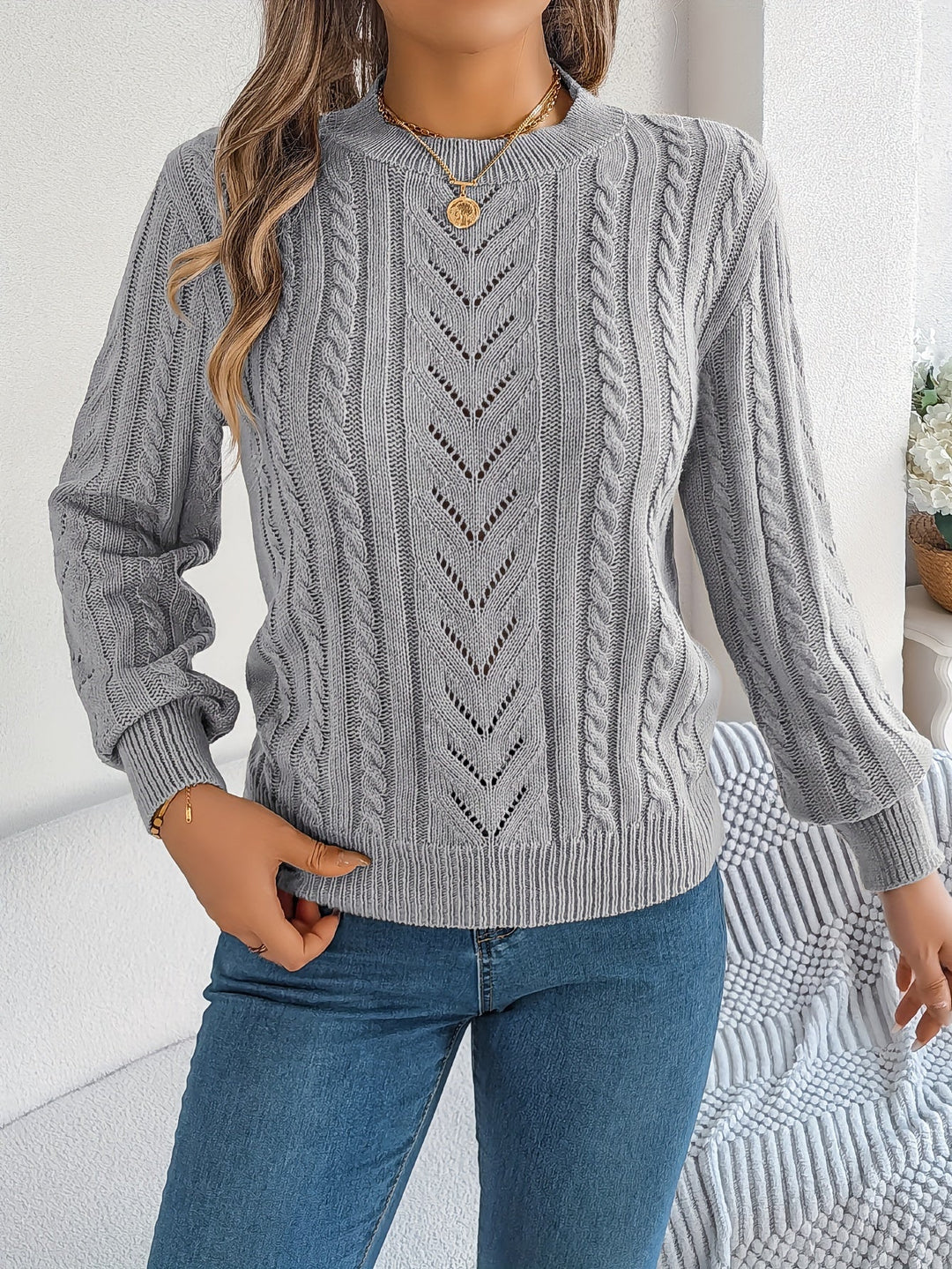 Cable-Knit Textured Sweater