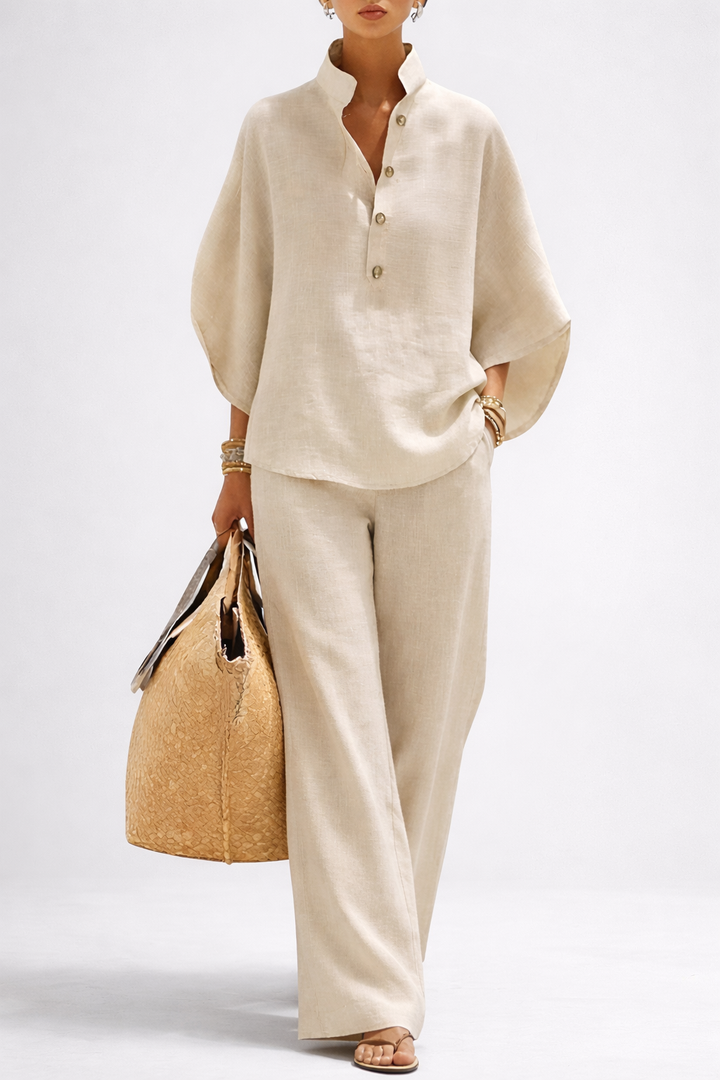 Wide Leg Collar Two-Piece Set