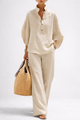 Wide Leg Collar Two-Piece Set
