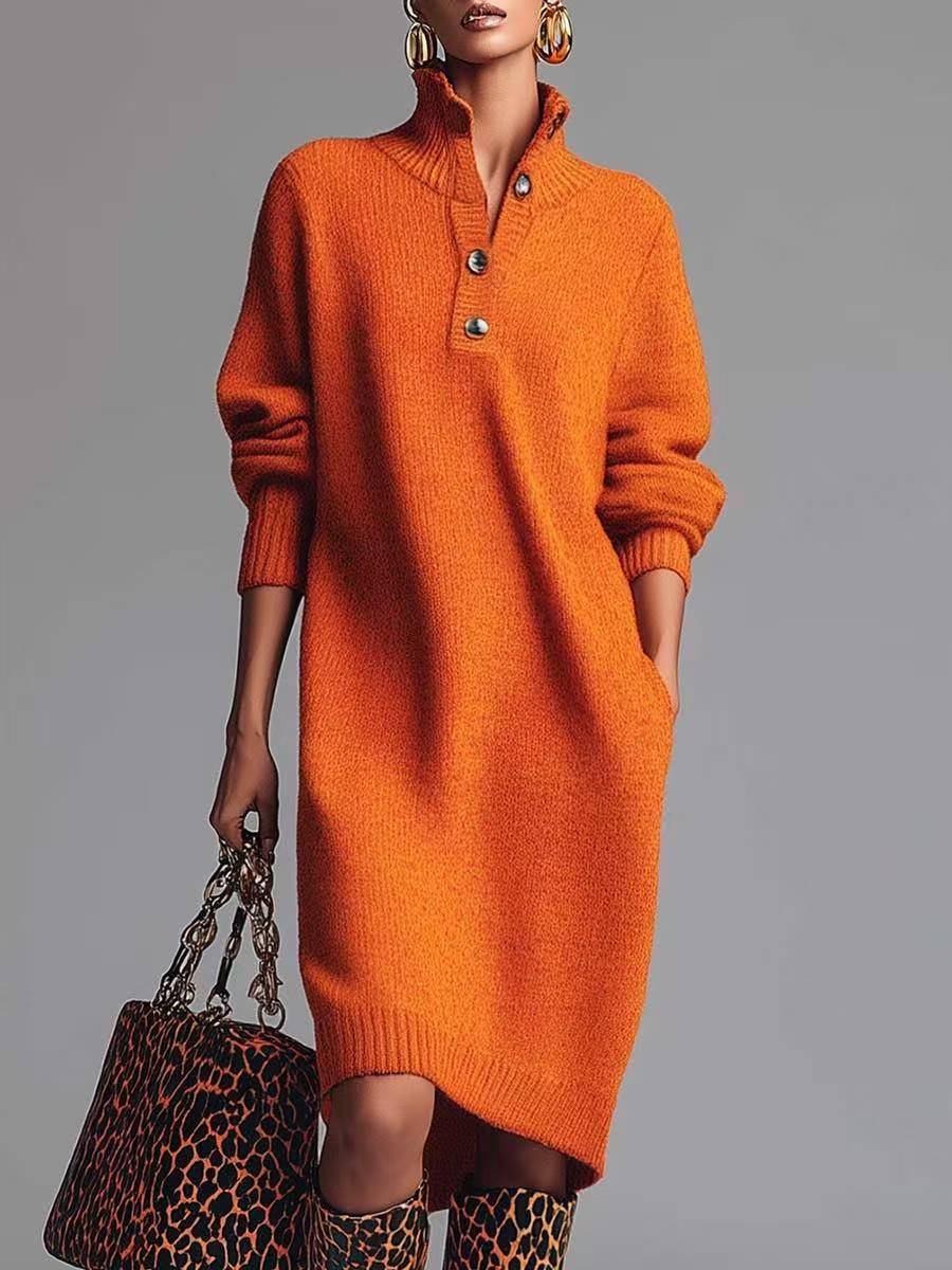Relaxed Button-Up Sweater Dress