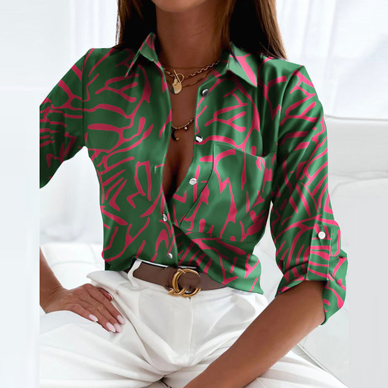 Classic Collared Printed Blouse