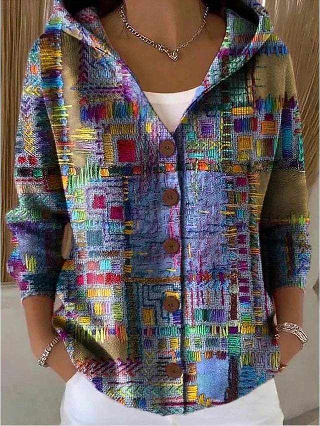 Button-Front Hooded Sweater