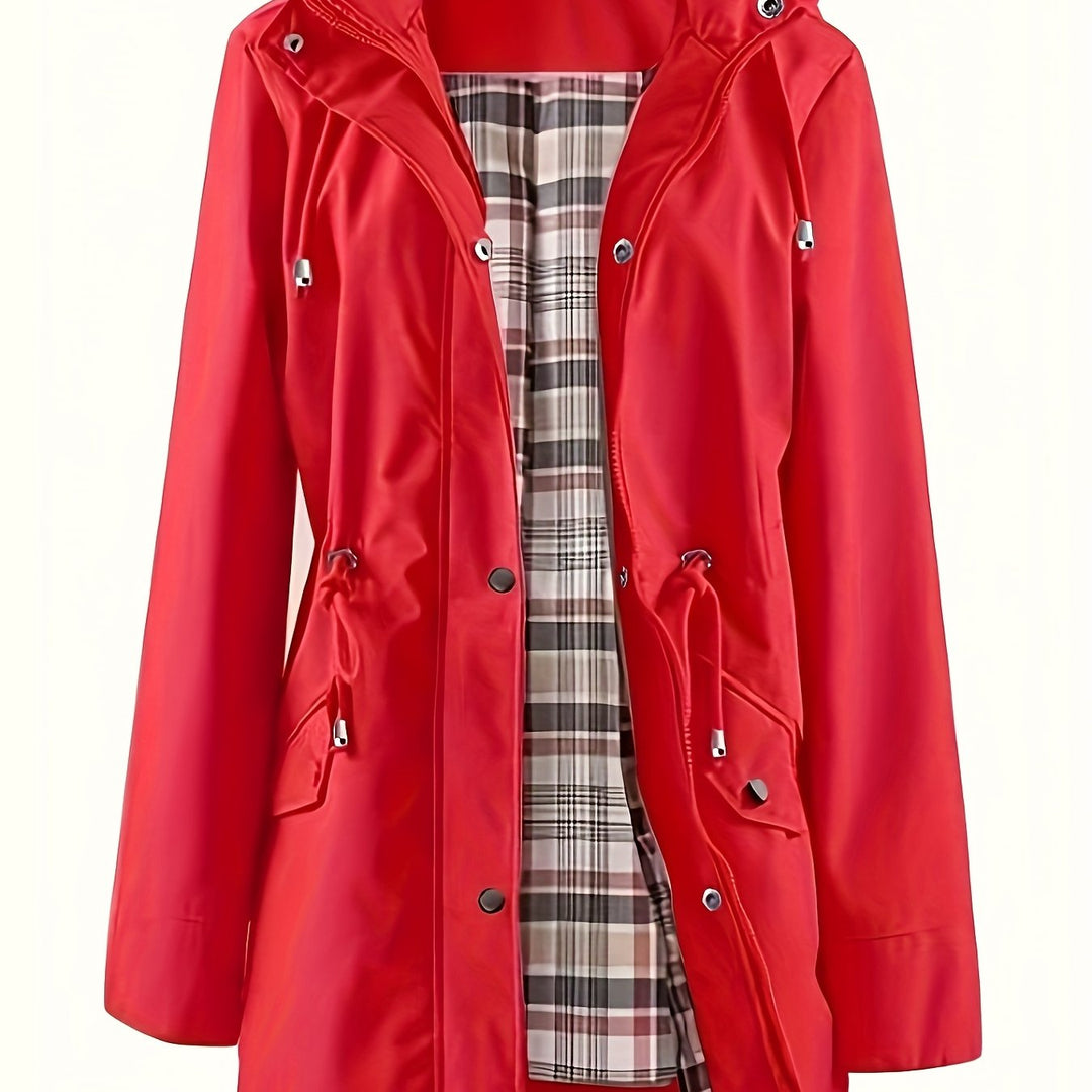 Hooded Drawstring Rain Jacket