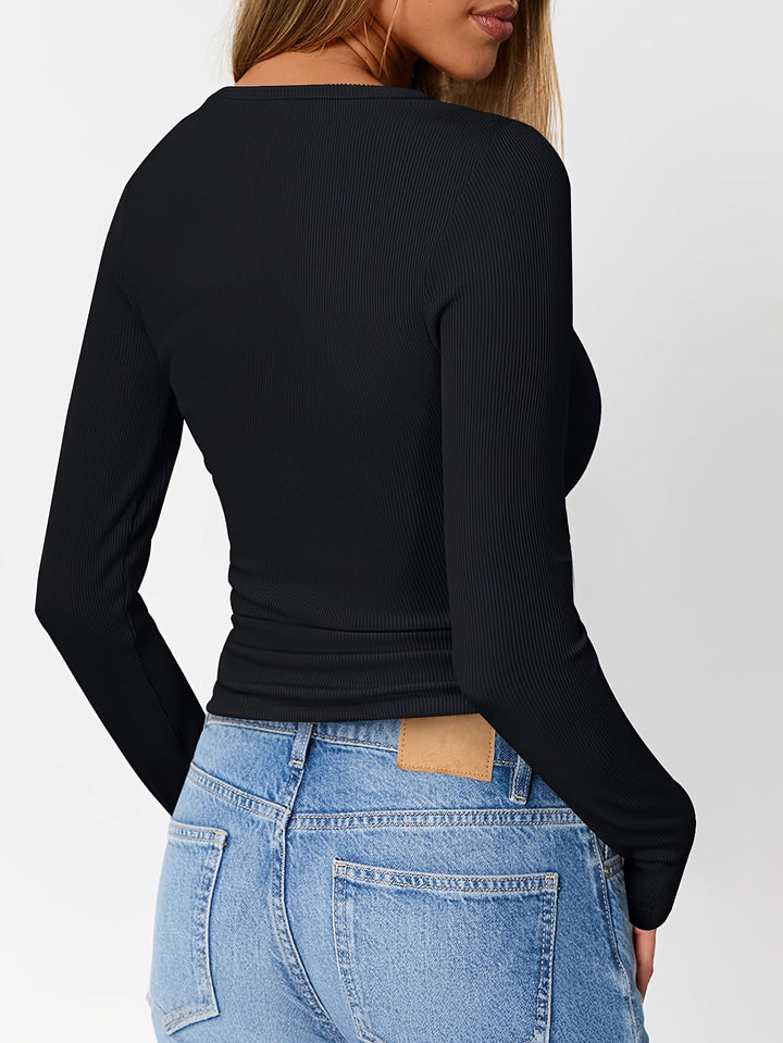 Fitted Button Henley Top