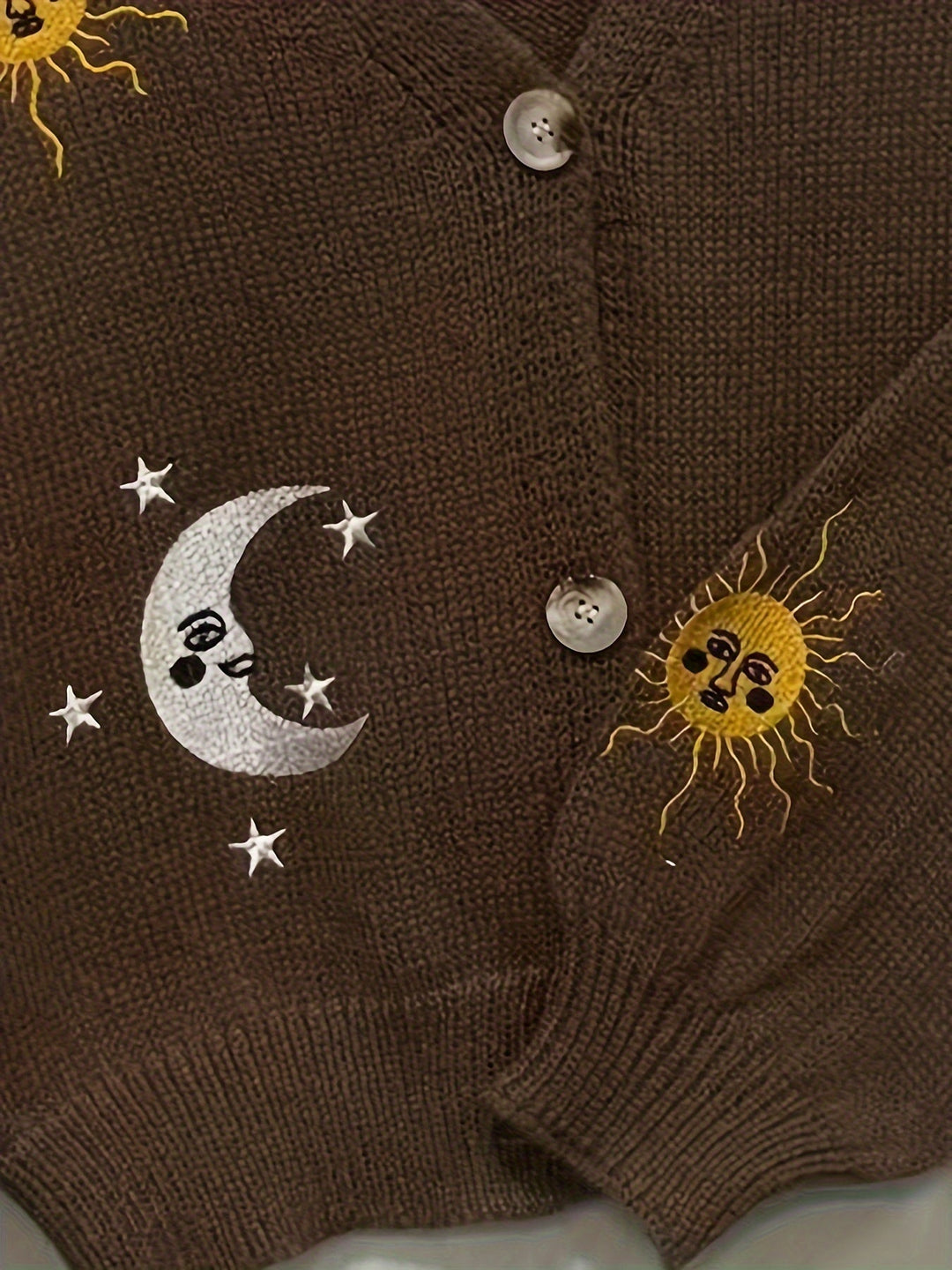 Celestial Embroidered Lantern-Sleeve Cardigan