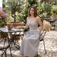 Aevoria - Elegant Pale Blue Polka Dot Maxi Dress with Lace Trim