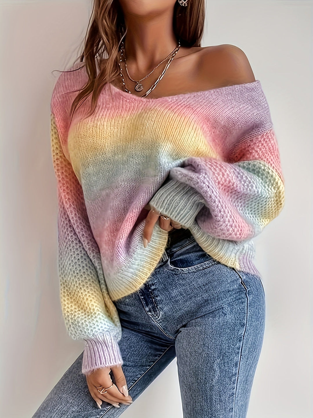 Relaxed Off-Shoulder Knit Sweater