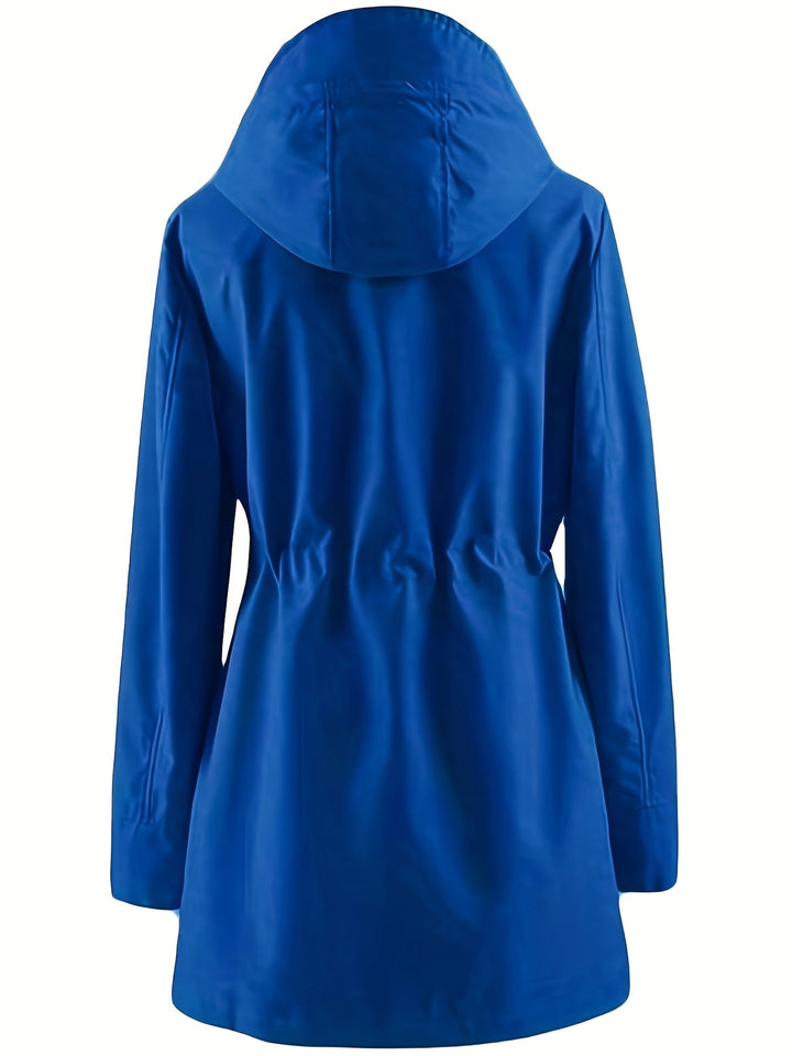 Hooded Drawstring Rain Jacket