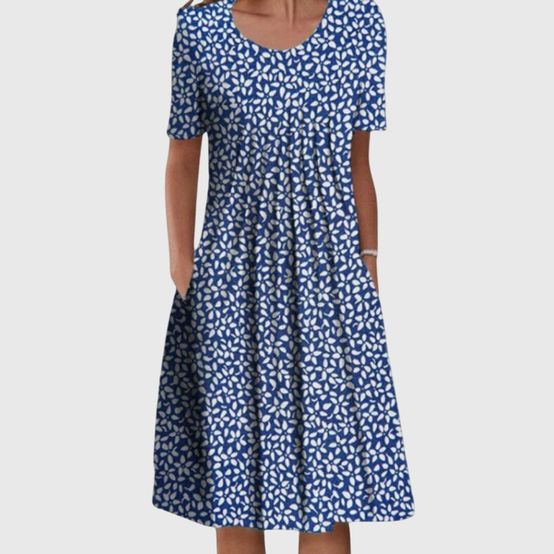 Round Neck Printed Midi Dress