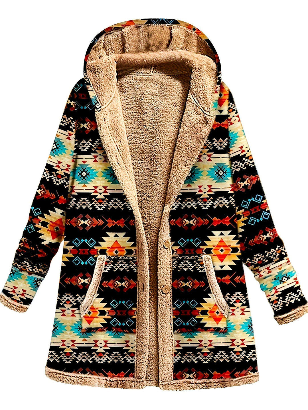 Cozy Patterned Hooded Coat