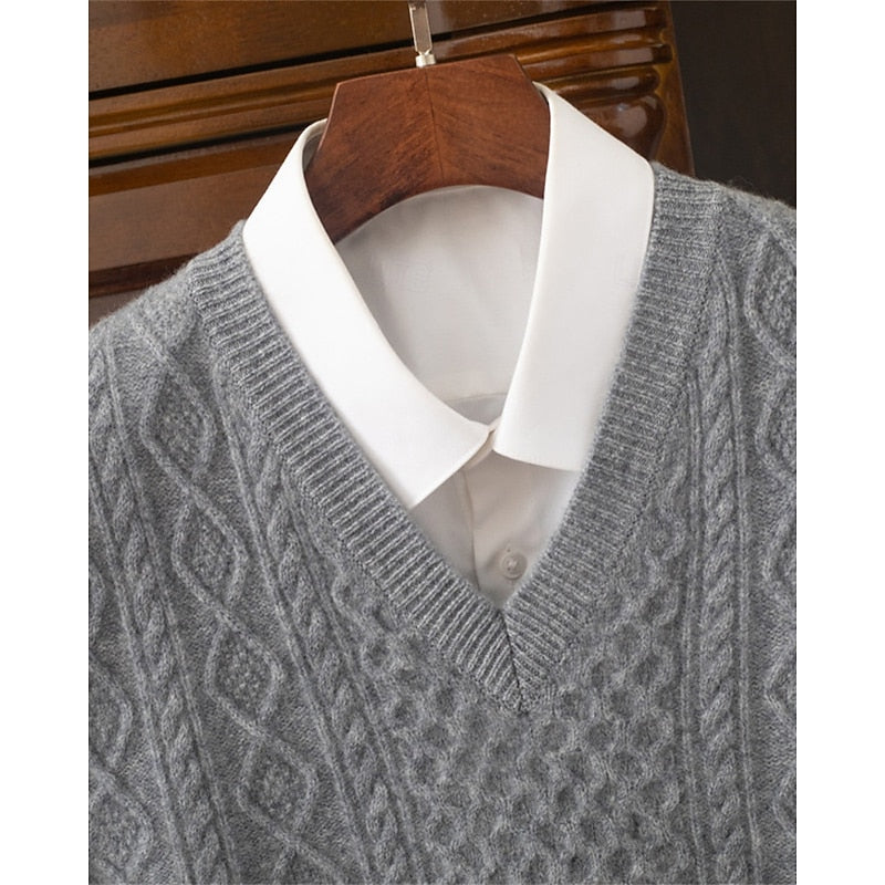 Cable-Textured V-Neck Sweater Vest