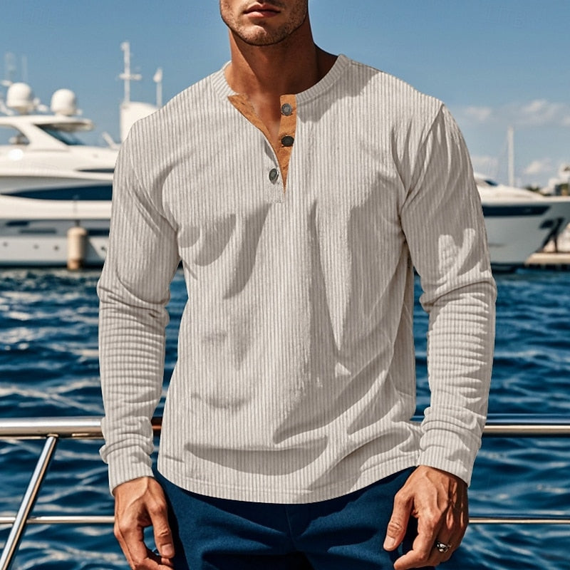 Ribbed Long Sleeve Henley Shirt