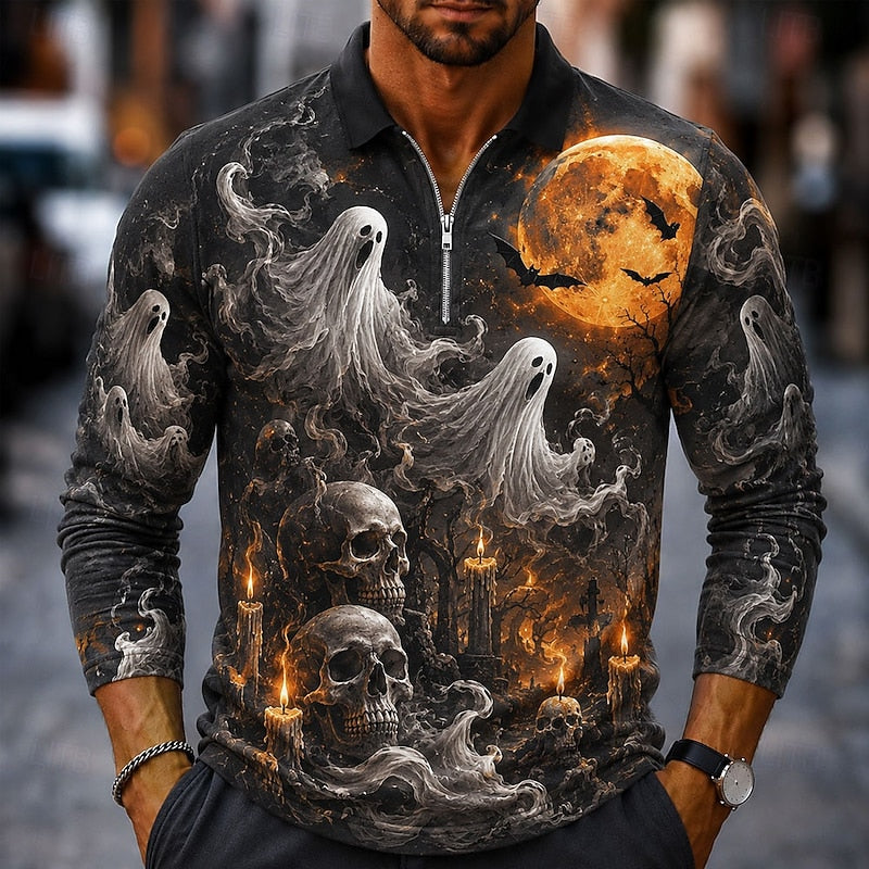 Halloween Zip Long-Sleeve Polo Shirt