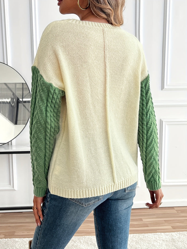 Color Block Cable Knit Sweater