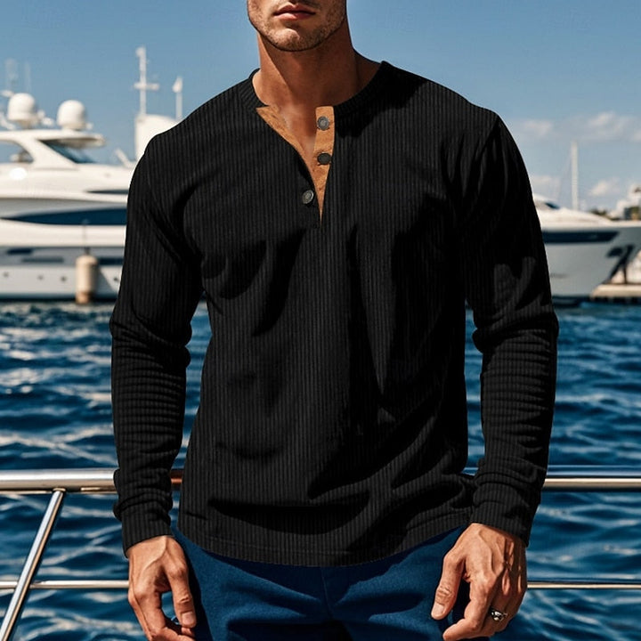 Ribbed Long Sleeve Henley Shirt
