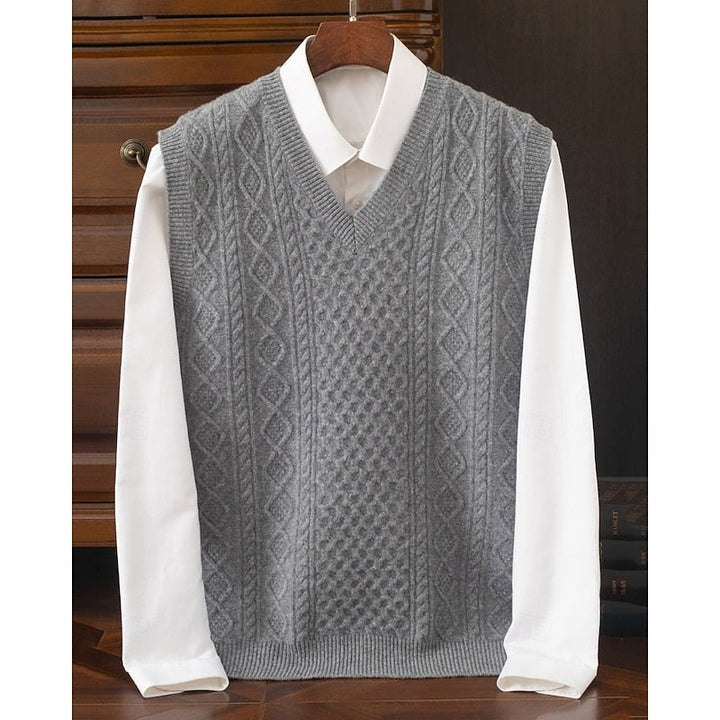 Cable-Textured V-Neck Sweater Vest