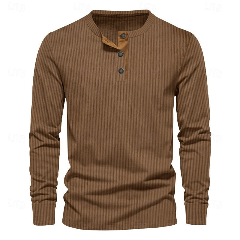 Ribbed Long Sleeve Henley Shirt