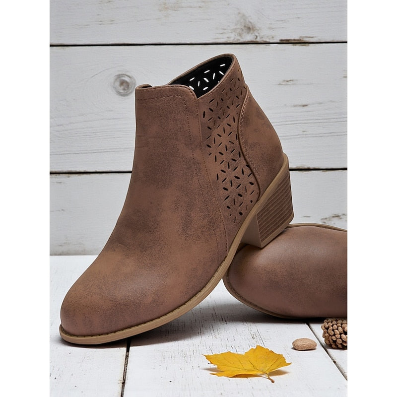 Cutout Low-Heel Ankle Boots