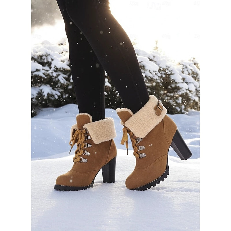 Fur-Trimmed Lace-Up Winter Boots
