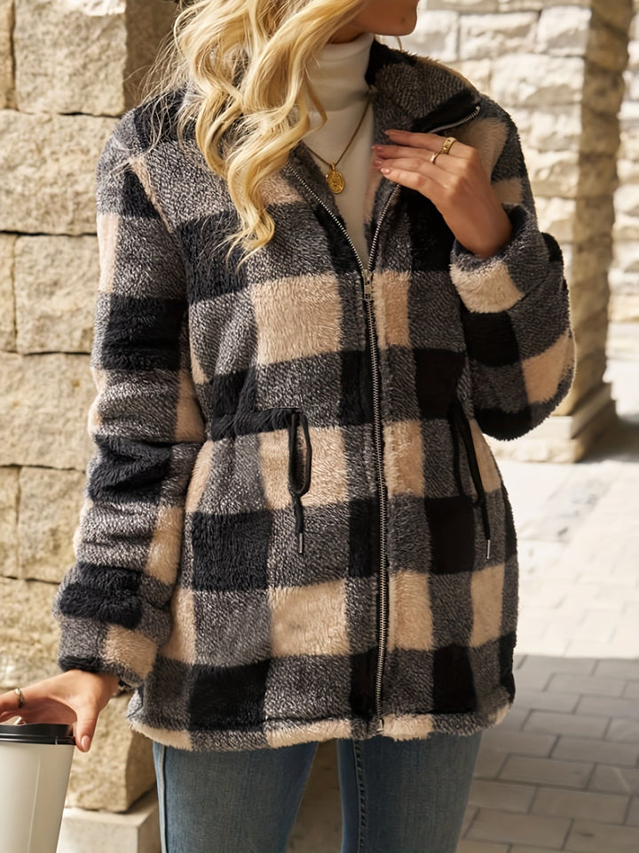 Cozy Checked Hooded Jacket