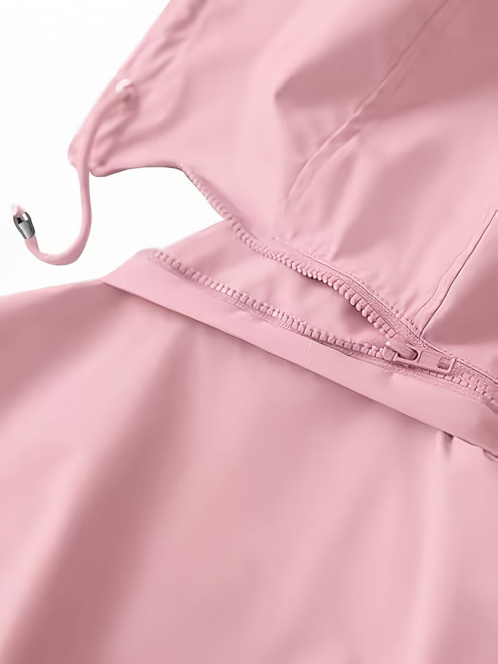 Hooded Drawstring Rain Jacket