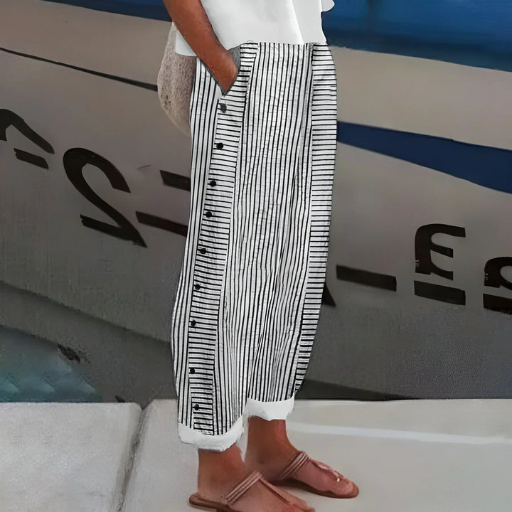 Lightweight Stripe Buttoned Pants