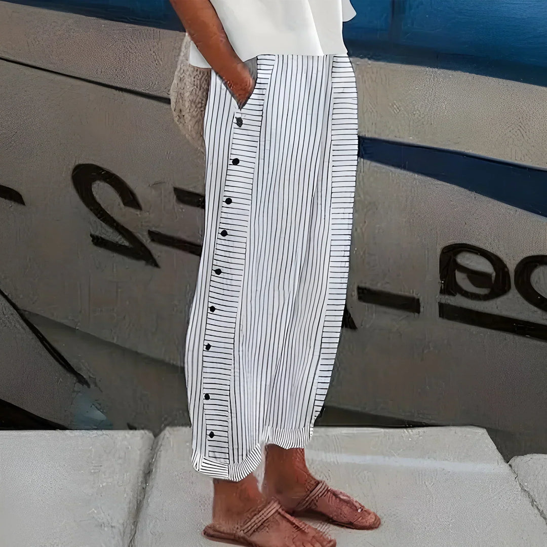 Lightweight Stripe Buttoned Pants