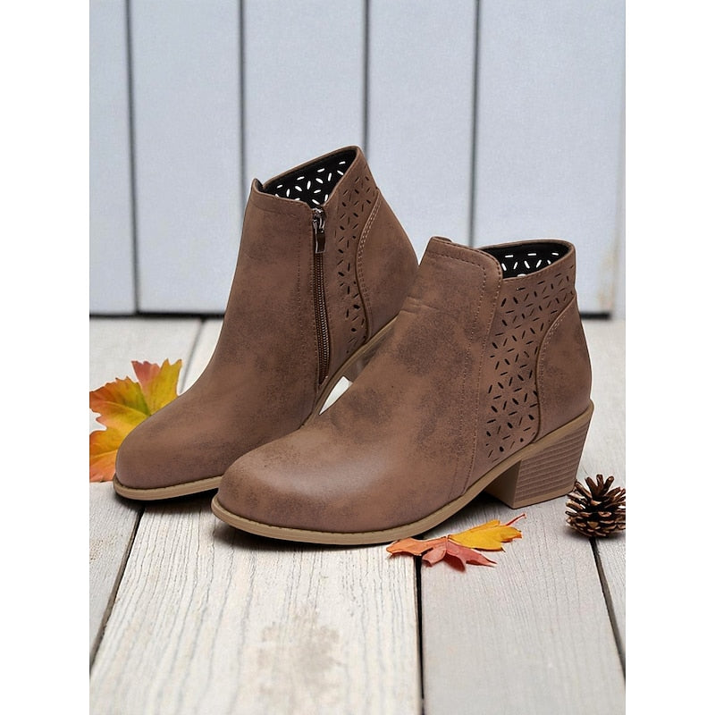 Cutout Low-Heel Ankle Boots